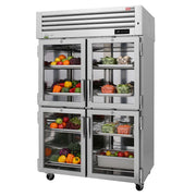 Turbo Air PRO-50-4R-GS-PT-N 51 3/4" Two Section Pass Thru Refrigerator, (4) Glass Doors, (4) Solid Doors, Left/Right Hinge, 115v - Donut-Equipment.com