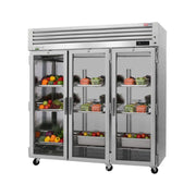 Turbo Air PRO-77R-G-N, 77 3/4" Three Section Reach In Refrigerator, (3) Left/Right Hinge Glass Doors, 115v - Donut-Equipment.com