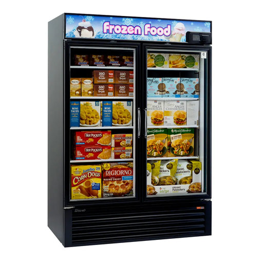 Turbo Air TGF-49FB-N 54 3/8" Two Section Display Freezer w/ Swing Doors - Bottom Mount Compressor, Black, 115v - Donut-Equipment.com