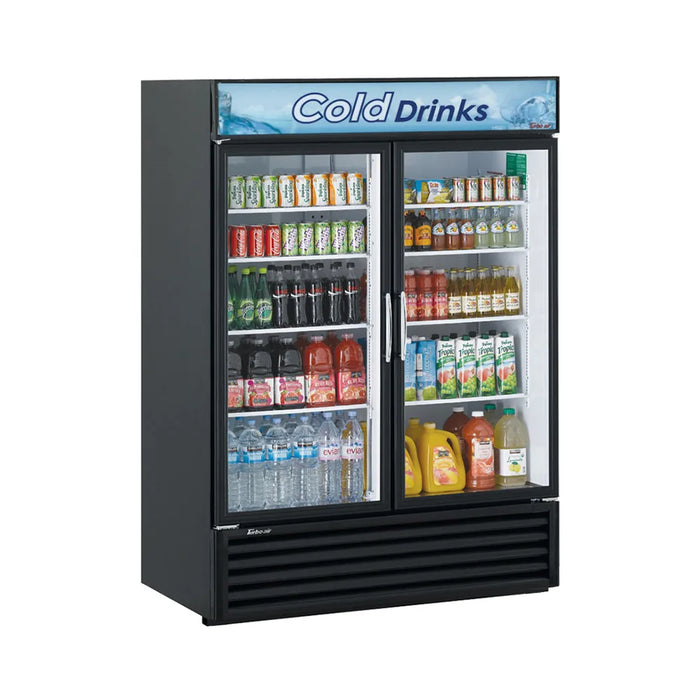 Turbo Air TGM-50RSB-N 56" Series Two Section Glass Door Merchandiser - (2) Left/Right Hinge Doors, Black, 115v - Donut-Equipment.com