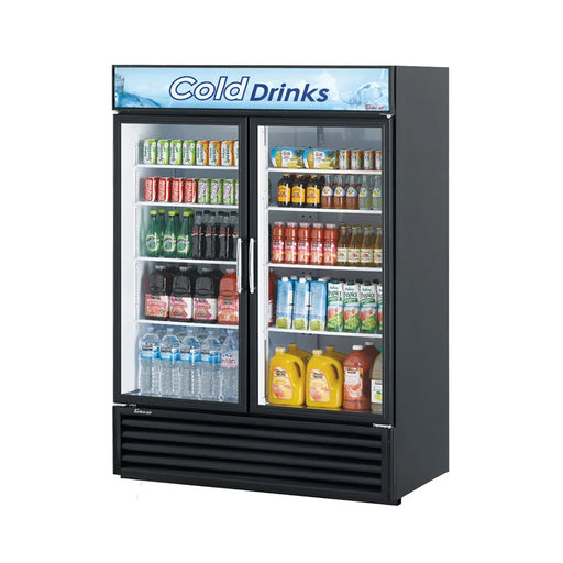 Turbo Air TGM-50RSB-N 56" Series Two Section Glass Door Merchandiser - (2) Left/Right Hinge Doors, Black, 115v - Donut-Equipment.com