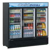 Turbo Air TGM-72RSB-N 78" Series Three Section Glass Door Merchandiser - (3) Left/Right Hinge Doors, Black, 115v - Donut-Equipment.com