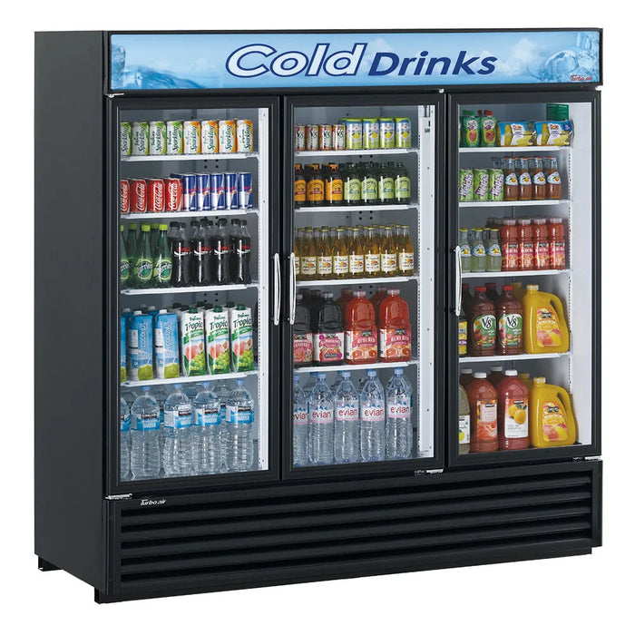 Turbo Air TGM-72RSB-N 78" Series Three Section Glass Door Merchandiser - (3) Left/Right Hinge Doors, Black, 115v - Donut-Equipment.com