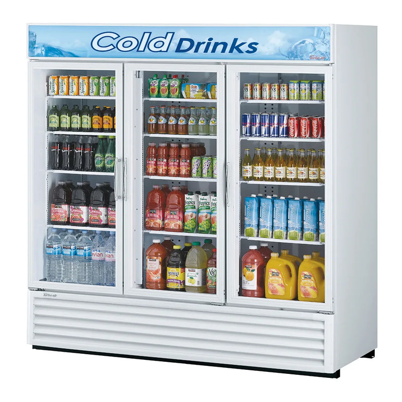 Turbo Air TGM-72RS-N 78" Series Three Section Glass Door Merchandiser - (3) Left/Right Hinge Doors, White, 115v - Donut-Equipment.com