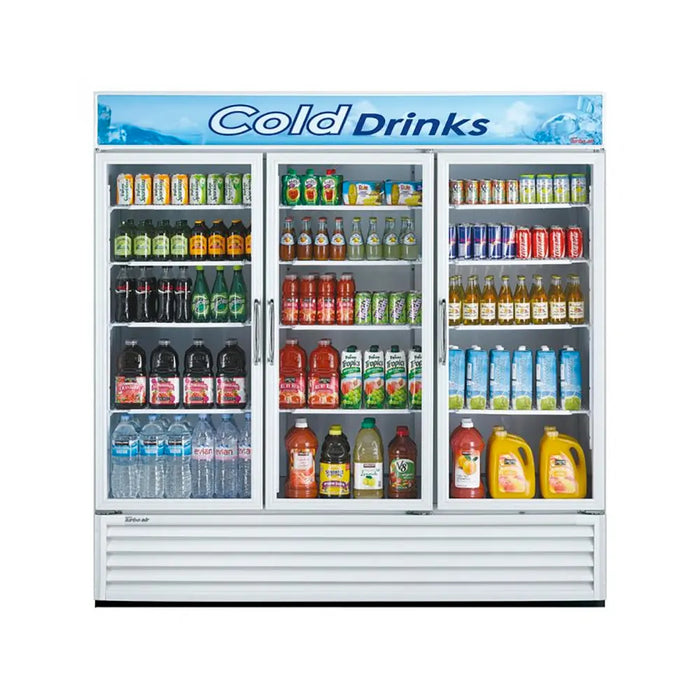 Turbo Air TGM-72RS-N 78" Series Three Section Glass Door Merchandiser - (3) Left/Right Hinge Doors, White, 115v - Donut-Equipment.com