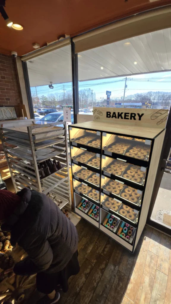 Palram Bakery Display Endcap with Illuminated Compartments & Open Bottom Storage – 40"W x 60"H x 20"D - Donut-Equipment.com