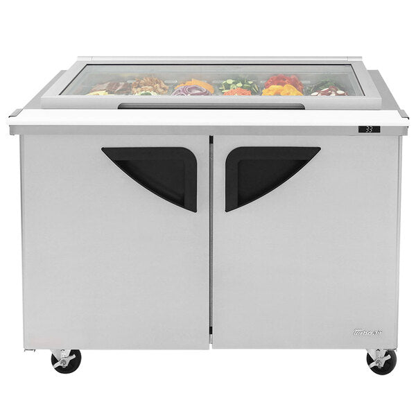 Turbo Air TST-48SD-18-N-GL 48" 2 Door Mega Top Hinged Glass Lid Refrigerated Sandwich Prep Table - Donut-Equipment.com