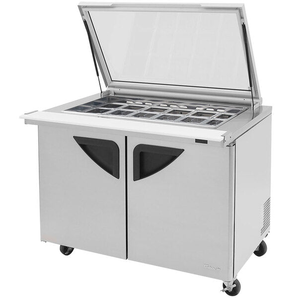 Turbo Air TST-48SD-18-N-GL 48" 2 Door Mega Top Hinged Glass Lid Refrigerated Sandwich Prep Table - Donut-Equipment.com