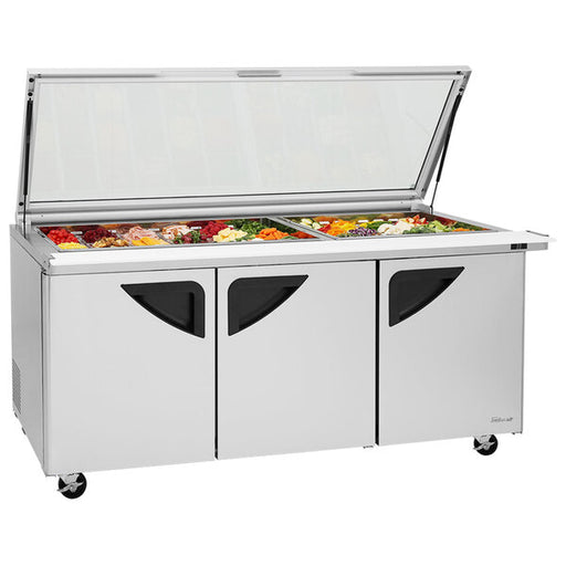 Turbo Air TST-72SD-30-N-GL 72" 3 Door Mega Top Hinged Glass Lid Refrigerated Sandwich Prep Table - Donut-Equipment.com