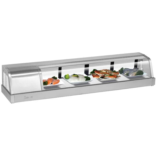 Turbo Air SAK-60L-N 60" Stainless Steel Curved Glass Refrigerated Display/Sushi Case - Left Side Compressor - Donut-Equipment.com