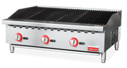 Omcan 36" Radiant Gas Charbroiler – 105,000 BTU Commercial Countertop Charbroiler with 3 Burners and Heavy-Duty Cast Iron Grates - Donut-Equipment.com