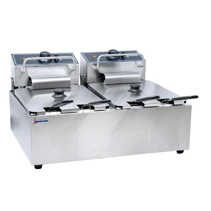 Omcan 12 lb x 2 Double Tank Countertop Electric Fryer – 2700W, 110V Commercial Dual Basket Deep Fryer for Restaurants, Concession Stands & Foodservice Kitchens