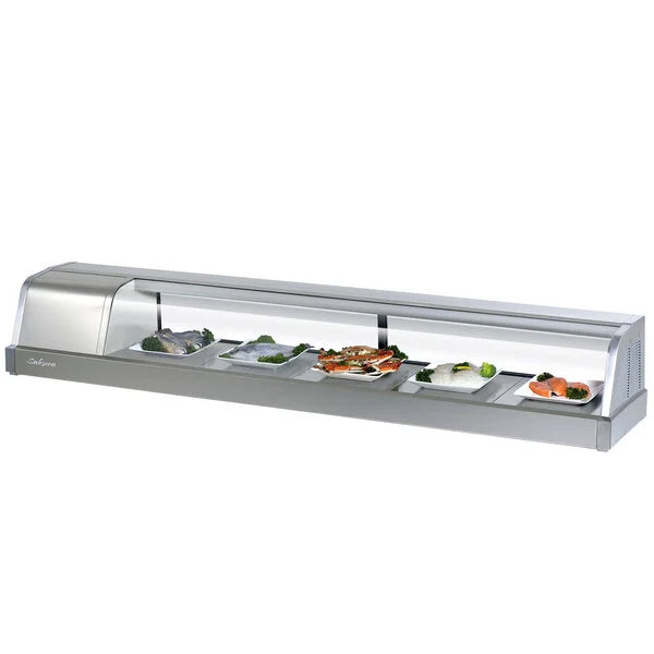 Turbo Air SAK70L-N 70" Stainless Steel Curved Glass Refrigerated Sushi Case - Left Side Compressor - Donut-Equipment.com