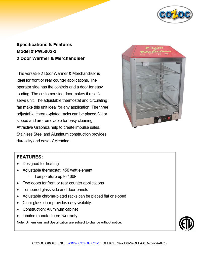 Two Door Warmer and Merchandiser for Cooked Foods Display for Service Counter - Donut-Equipment.com