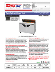 Turbo Air TST-48SD-N 48" Super Deluxe 2 Door Refrigerated Sandwich Prep Table - Donut-Equipment.com