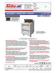Turbo Air TST-28SD-D2-N 28" 2 Drawer Refrigerated Sandwich Prep Table - Donut-Equipment.com