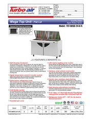 Turbo Air Super Deluxe TST-60SD-24-N-FL 60" 2 Door Refrigerated Mega Top Sandwich Prep Table with Flat Lid - Donut-Equipment.com