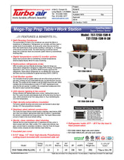 Turbo Air Super Deluxe TST-72SD-15M-N-LW 72" 3 Door Mega Top Refrigerated Sandwich Prep Table with Left Work Station - Donut-Equipment.com
