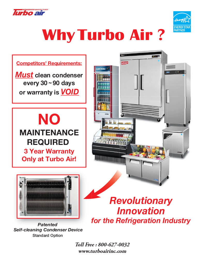 Turbo Air JUR-48-G-N J Series 48" Glass Door Undercounter Refrigerator w/ 2 Sections & Side Mounted Compressor - Donut-Equipment.com