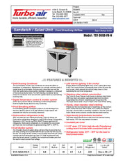Turbo Air TST-36SD-FB-N 27 1/2" Super Deluxe Sandwich/Salad Prep Table - Donut-Equipment.com
