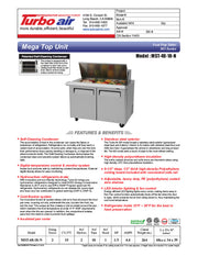 Turbo Air MST-48-18-N M3 Series 48" 2 Door Mega Top Stainless Steel Refrigerated Sandwich Prep Table - Donut-Equipment.com