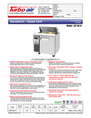 Turbo Air JST-36-N 36" 1 Door Side Mount Compressor Refrigerated Sandwich Prep Table - Donut-Equipment.com