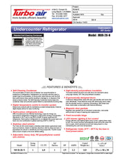 Turbo Air MUR-28-N 27 1/2" W Undercounter Refrigerator w/ 1 Section & Solid Door - Donut-Equipment.com
