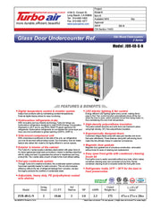 Turbo Air JUR-48-G-N J Series 48" Glass Door Undercounter Refrigerator w/ 2 Sections & Side Mounted Compressor - Donut-Equipment.com