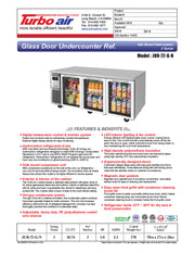 Turbo Air JUR-72-G-N J Series 72" Glass Door Undercounter Refrigerator w/ 3 Sections & Side Mounted Compressor - Donut-Equipment.com