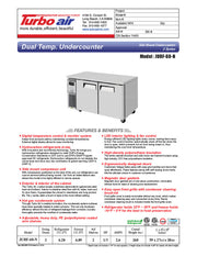 Turbo Air JURF-60-N J Series 59 1/4" Dual Temperature Undercounter Refrigerator/Freezer w/ 2 Sections & Solid Doors - Donut-Equipment.com