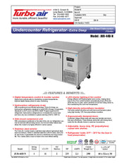 Turbo Air JUR-44D-N J Series 44" Extra Deep Undercounter Refrigerator w/ 2 Drawers & Side Mounted Compressor - Donut-Equipment.com