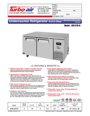 Turbo Air JUR-67D-N J Series 67" Extra Deep Undercounter Refrigerator w/ 2 Drawers & Side Mounted Compressor - Donut-Equipment.com