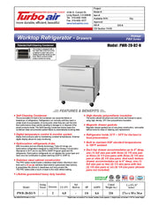 Turbo Air PWR-28-D2-N 27 1/2" Worktop Refrigerator w/ 1 Section, 2 Drawers - Donut-Equipment.com