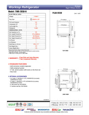 Turbo Air TWR-28SD-N 27 1/2" Super Deluxe Worktop Refrigerator w/ (1) Section, 1 Solid Door - Donut-Equipment.com