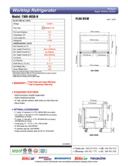 Turbo Air TWR-48SD-N 48 1/4" Super Deluxe Worktop Refrigerator w/ (2) Sections, 2 Solid Doors - Donut-Equipment.com
