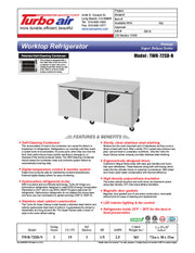 Turbo Air TWR-72SD-N 72 5/8" Super Deluxe Worktop Refrigerator w/ (3) Sections, 3 Solid Doors - Donut-Equipment.com