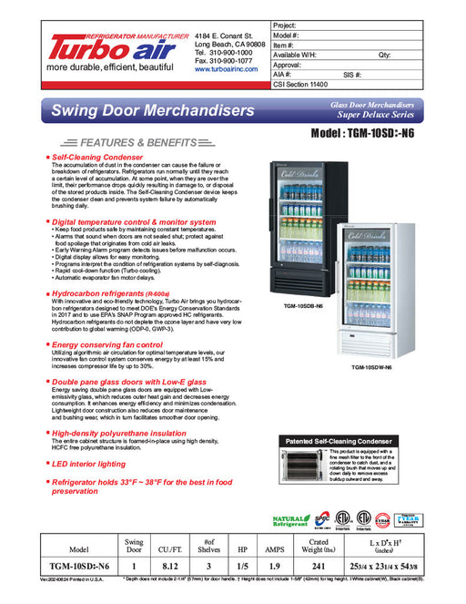 Turbo Air TGM-10SDB-N6 26" Black Super Deluxe Countertop Refrigerator w/ Glass Swing Door – Front Access, LED Lighting, 115v - Donut-Equipment.com