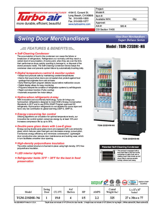 Turbo Air TGM-23SDH-N6 27" White Super Deluxe Glass Door Refrigerator – Hinged Door, LED Lighting, 115v - Donut-Equipment.com