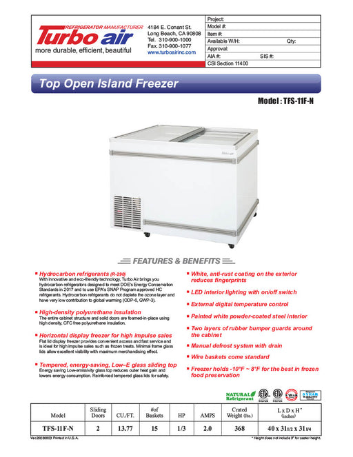 Turbo Air TFS-11F-N 40" Mobile Chest Freezer w/ (15) Baskets - White, 115v - Donut-Equipment.com
