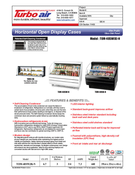 Turbo Air TOM-40SB-N 39" Slim Line Horizontal Open Air Cooler w/ (3) Levels – Black Exterior, 115v - Donut-Equipment.com