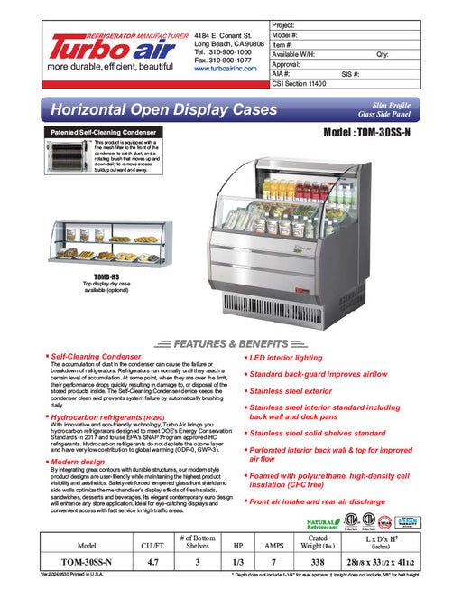 Turbo Air TOM-30SS-N 28 1/8" Horizontal Open Air Cooler w/ (3) Levels, 115 - Donut-Equipment.com