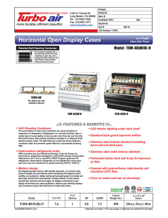 Turbo Air TOM-40LB-N 39" Horizontal Open Air Cooler w/ (2) Levels – Low Profile, Black Exterior, 115v - Donut-Equipment.com