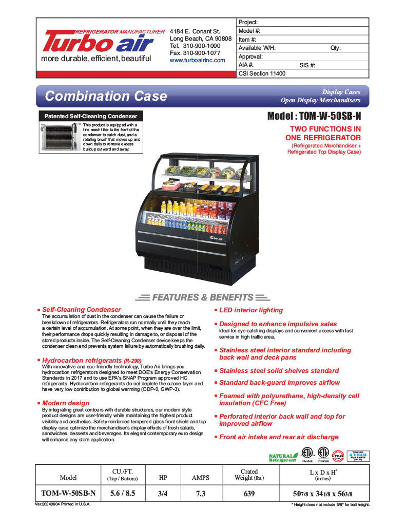 Turbo Air TOM-W-50SB-N 50 7/8" Black Horizontal Open Air Cooler w/ (4) Levels – Wide Display Merchandiser, 115v - Donut-Equipment.com