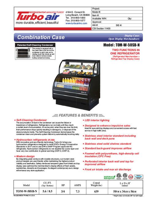 Turbo Air TOM-W-50SB-N 50 7/8" Black Horizontal Open Air Cooler w/ (4) Levels – Wide Display Merchandiser, 115v - Donut-Equipment.com