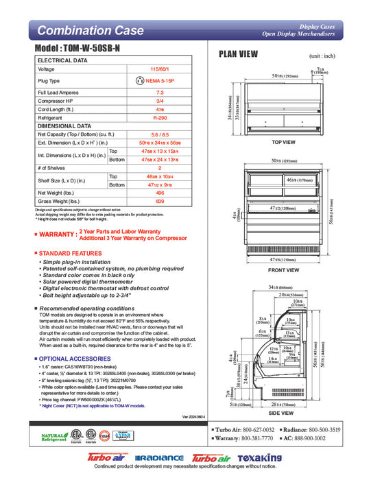 Turbo Air TOM-W-50SB-N 50 7/8" Black Horizontal Open Air Cooler w/ (4) Levels – Wide Display Merchandiser, 115v - Donut-Equipment.com