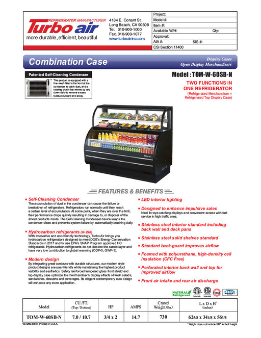 Turbo Air TOM-W-60SB-N 62 5/8" Black Horizontal Open Air Cooler w/ (4) Levels – Wide Display Merchandiser, 115v - Donut-Equipment.com