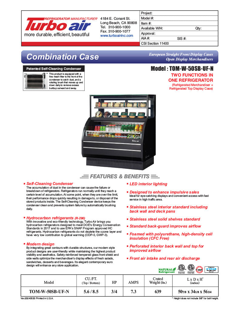 Turbo Air TOM-W-50SB-UF-N 50 7/8" Black Horizontal Open Air Cooler w/ (4) Levels – Ultra Front Display Merchandiser, 115v - Donut-Equipment.com