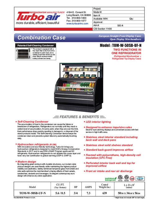 Turbo Air TOM-W-50SB-UF-N 50 7/8" Black Horizontal Open Air Cooler w/ (4) Levels – Ultra Front Display Merchandiser, 115v - Donut-Equipment.com