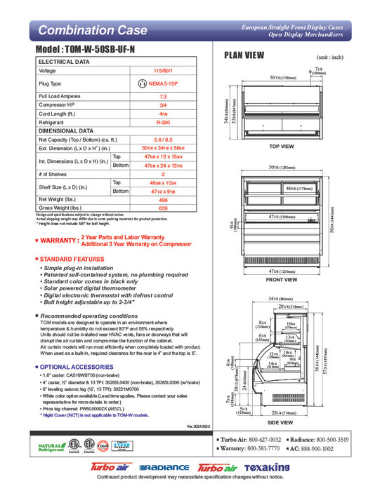 Turbo Air TOM-W-50SB-UF-N 50 7/8" Black Horizontal Open Air Cooler w/ (4) Levels – Ultra Front Display Merchandiser, 115v - Donut-Equipment.com