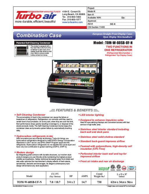 Turbo Air TOM-W-60SB-UF-N 62" Black Horizontal Open Air Cooler w/ (4) Levels – Ultra Front Display Merchandiser, 115v - Donut-Equipment.com